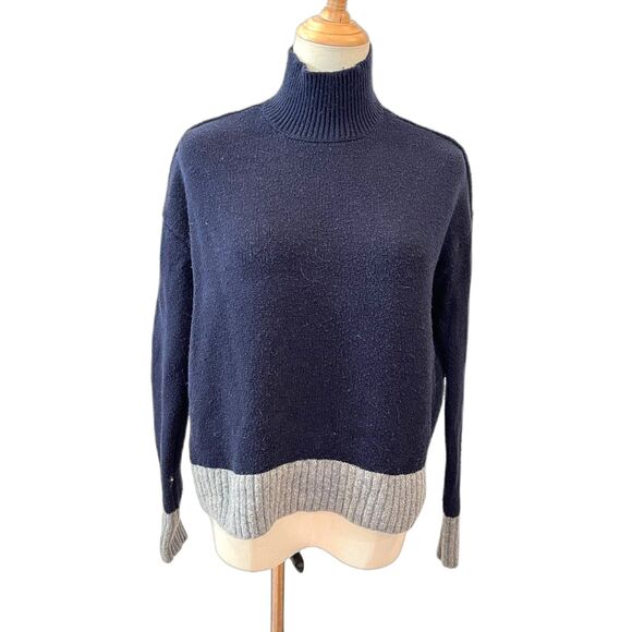 LOFT Ann Taylor Blue/Grey Pullover Sweater PXXS Ribbed Mock Neck Colorblock - Picture 1 of 6
